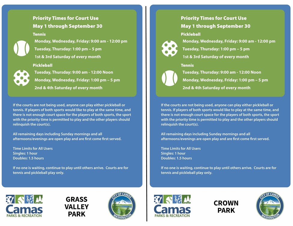CAMAS PARKS AND RECREATION SHARED-USE COURT RULES | Camas WA
