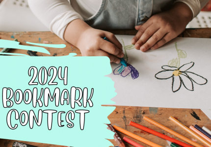 child drawing, text says 2024 Bookmark Contest