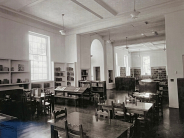 Camas Library circa 1940 showing tables and book cases 