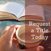 Request a Title Today text over a book and cup of coffee