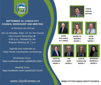 Sept. 15, 2025 Camas City Council Workshop and Meeting