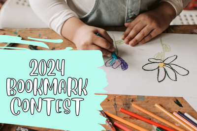 child drawing, text says 2024 Bookmark Contest