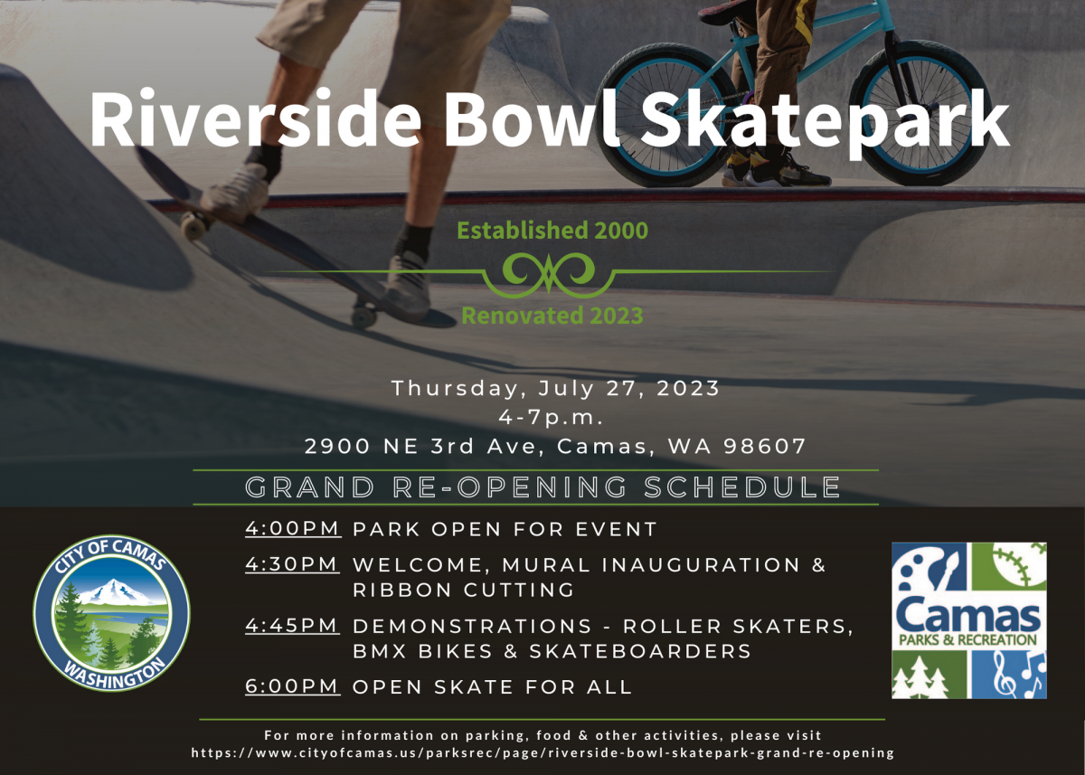 Riverside Skatepark Grand Re-Opening Schedule